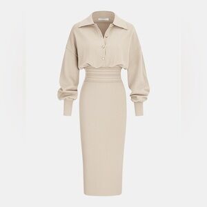Commense Cinched Waist Knit Shirt Dress